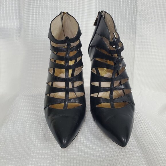 Michael Kors 10 Mavis Strappy Leather Back Logo Zipper Stiletto Pointed Bootie - Picture 2 of 12